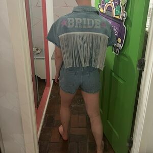 Denim Fringe Bride Jumpsuit